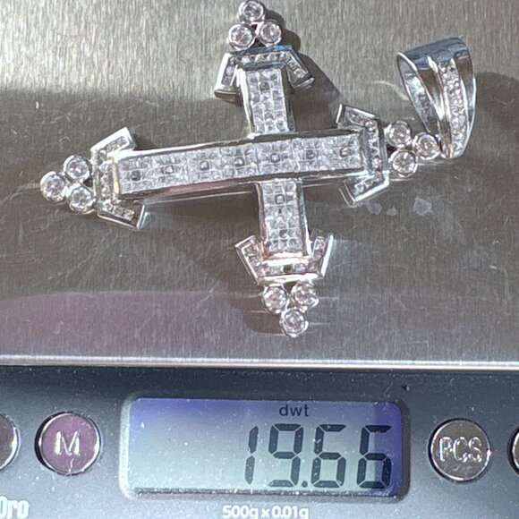 VTG Solid Sterling Silver 925 White Crystal Cross Pendant Size 3" Length - Picture 9 of 9